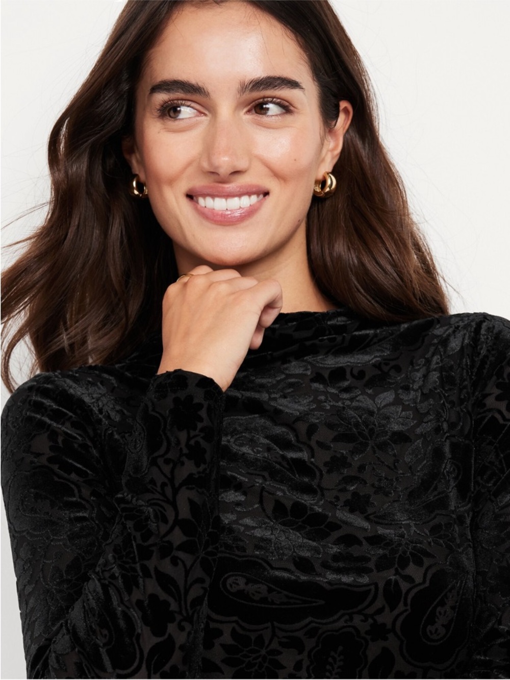 Black Burnout Velvet Mesh Long Sleeve Top